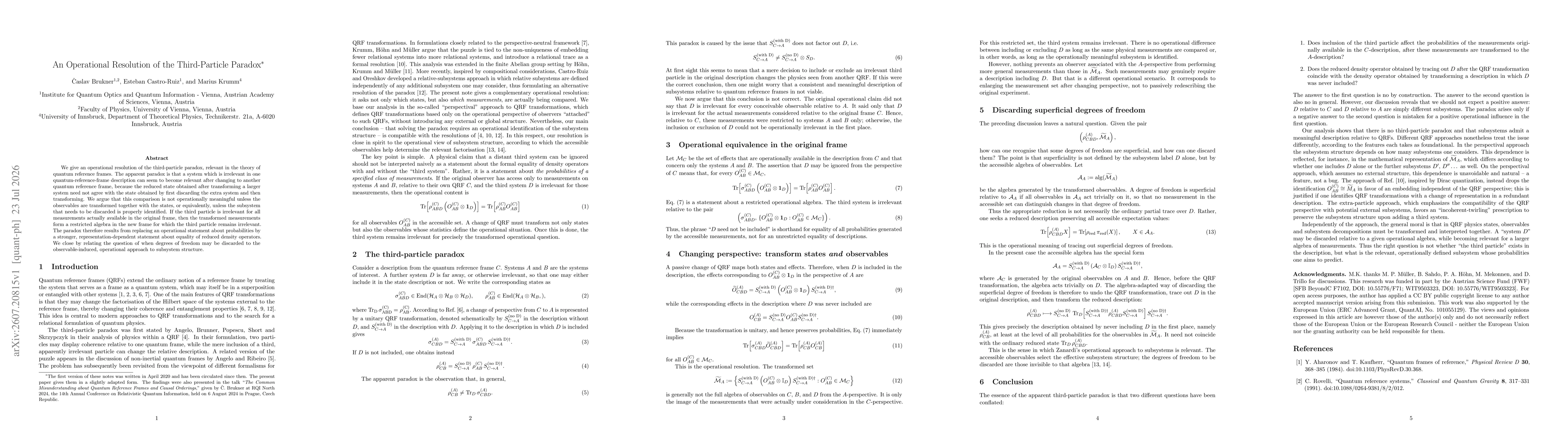 Thumbnail for An Operational Resolution of the Third-Particle Paradox
