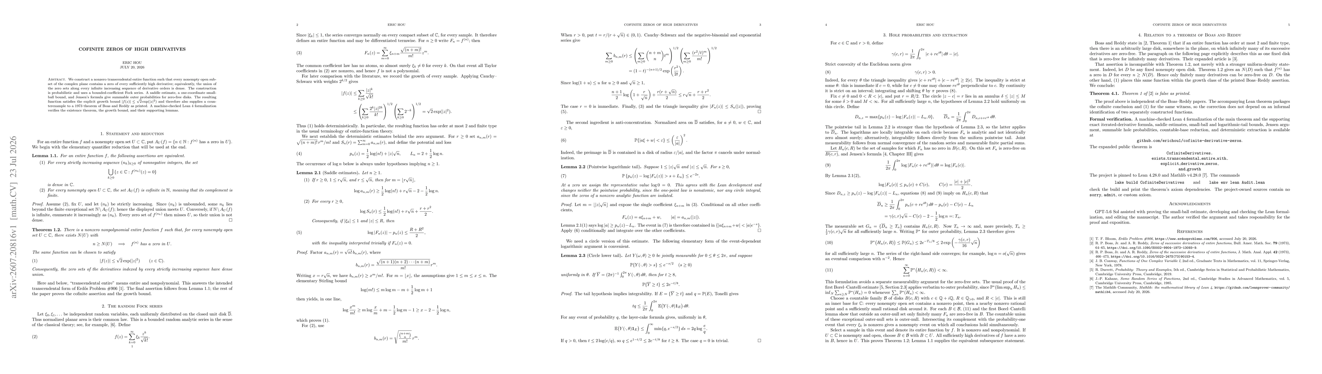 Thumbnail for Cofinite Zeros of High Derivatives