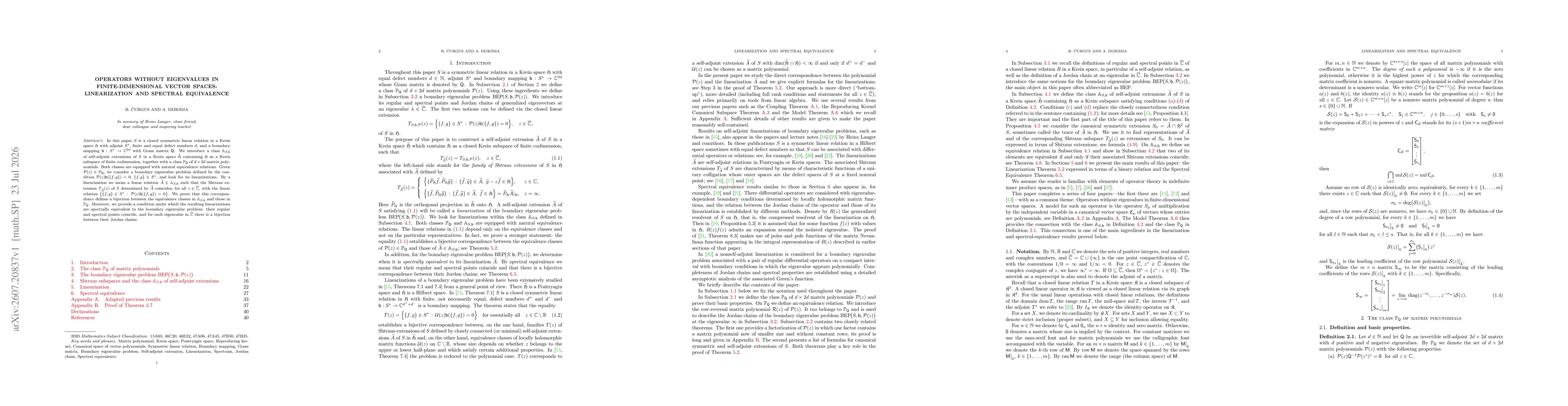 Thumbnail for Operators without eigenvalues in finite-dimensional vector spaces: Linearization and Spectral Equivalence