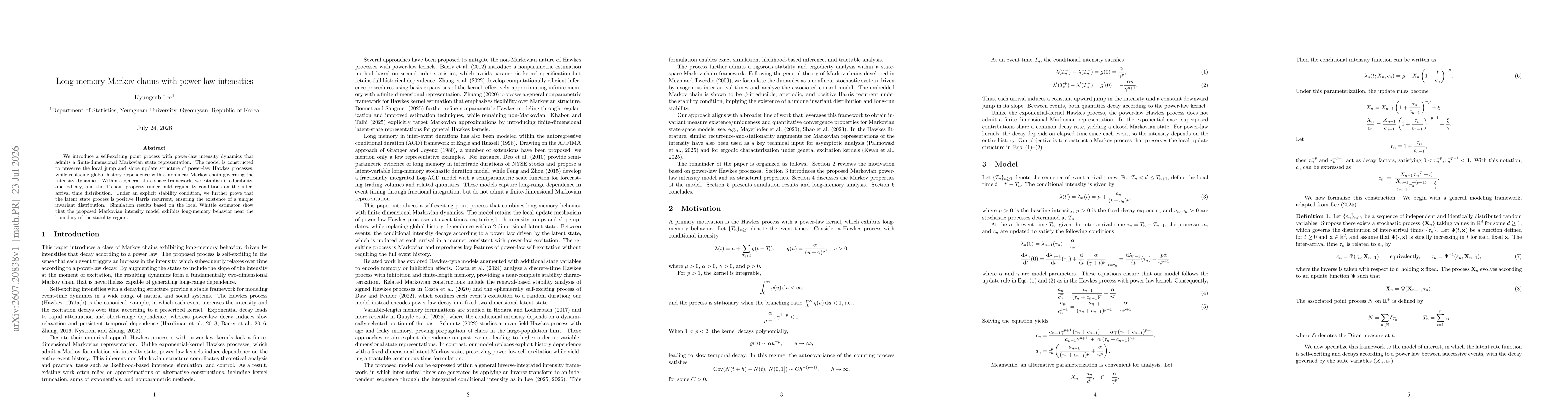 Thumbnail for Long-memory Markov chains with power-law intensities