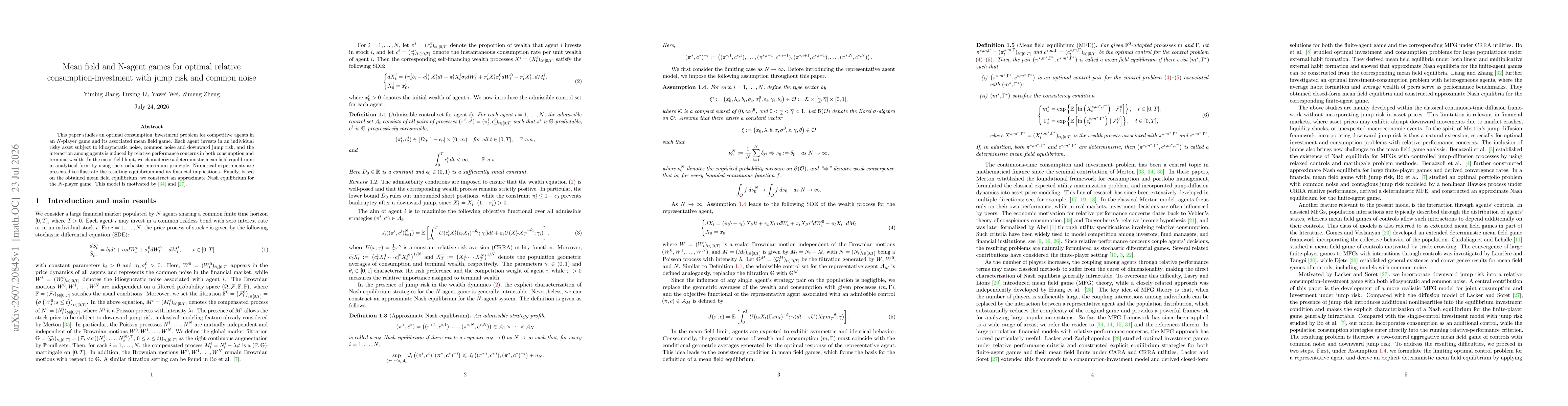 Thumbnail for Mean field and N-agent games for optimal relative consumption-investment with jump risk and common noise