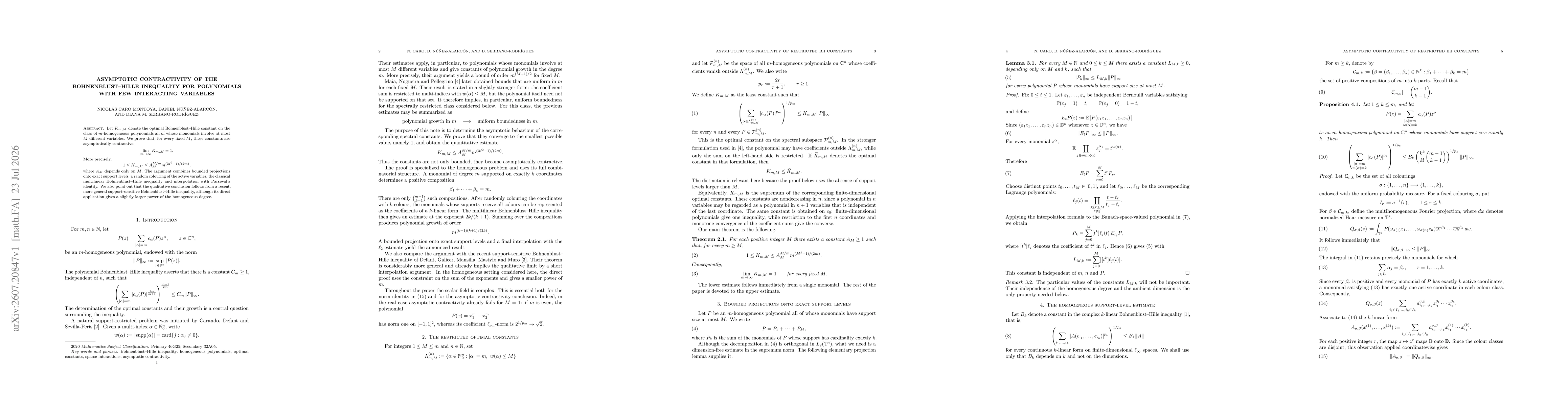 Thumbnail for Asymptotic contractivity of the Bohnenblust--Hille inequality for polynomials with few interacting variables
