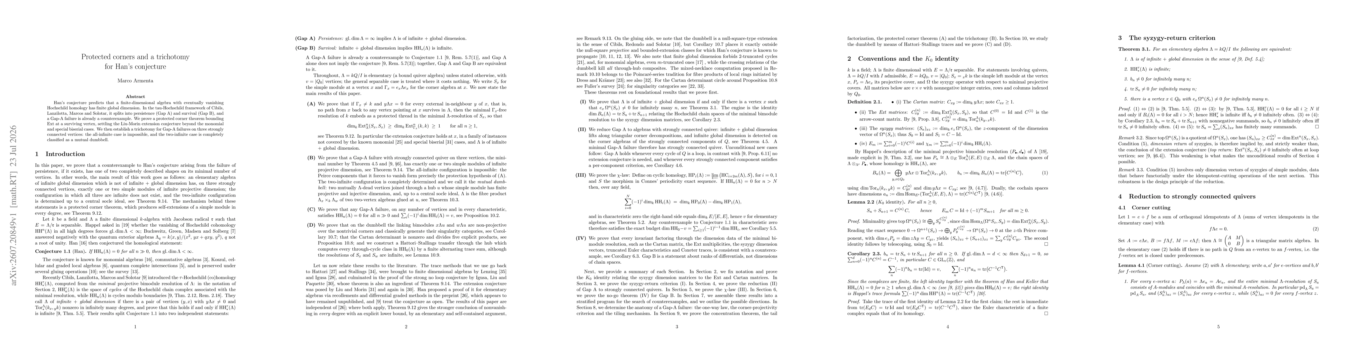 Thumbnail for Protected corners and a trichotomy for Han's conjecture