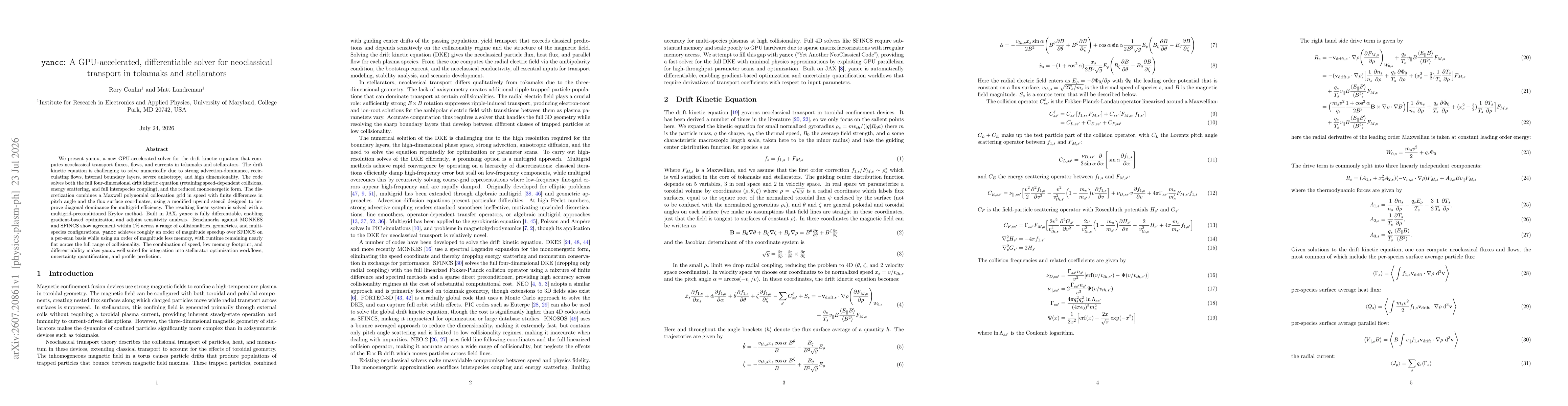 Thumbnail for yancc: A GPU-accelerated, differentiable solver for neoclassical transport in tokamaks and stellarators