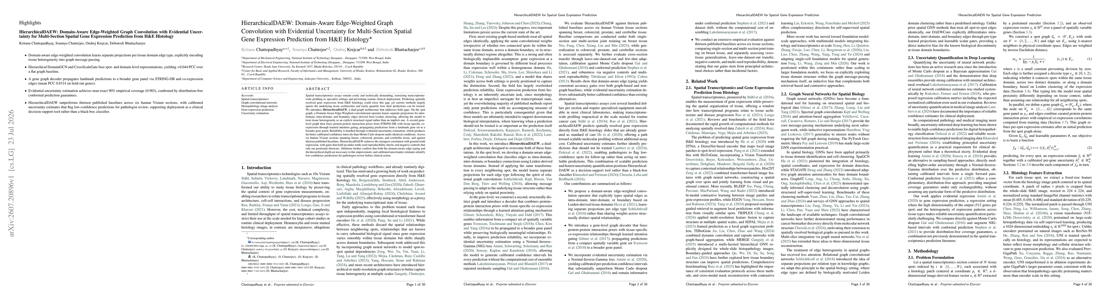Thumbnail for HierarchicalDAEW: Domain-Aware Edge-Weighted Graph Convolution with Evidential Uncertainty for Multi-Section Spatial Gene Expression Prediction from H&E Histology