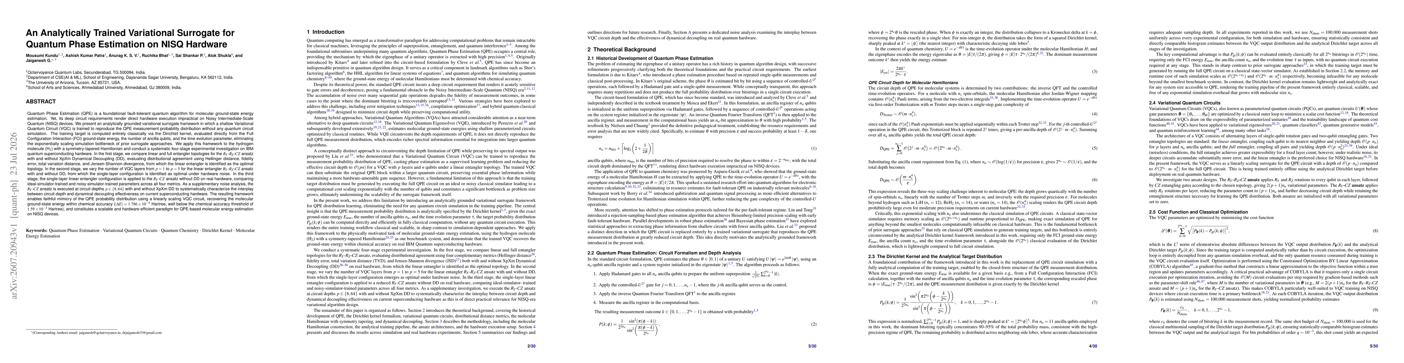 Thumbnail for An Analytically Trained Variational Surrogate for Quantum Phase Estimation on NISQ Hardware