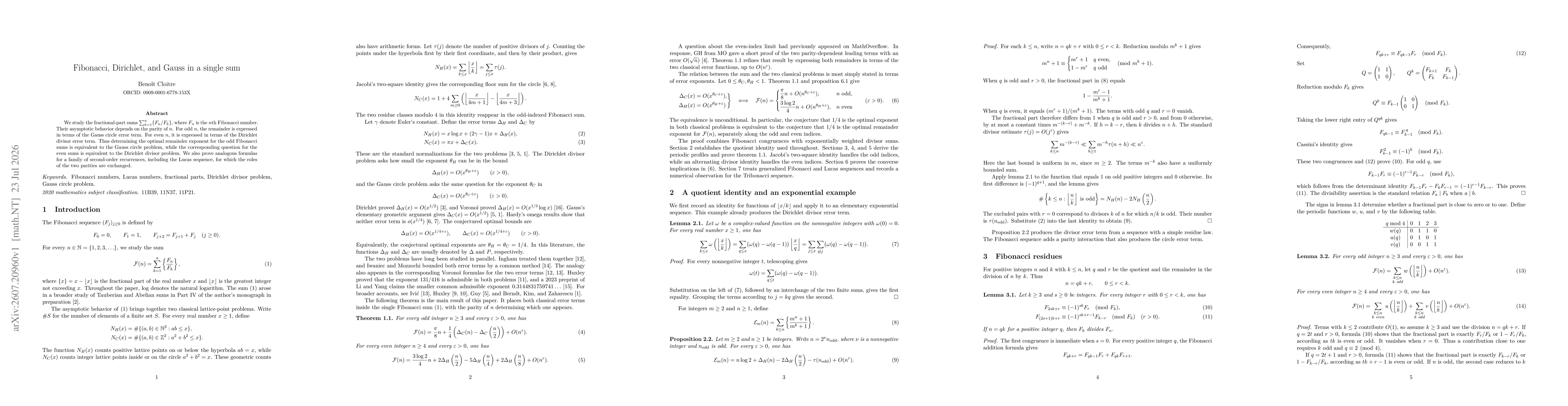 Thumbnail for Fibonacci, Dirichlet, and Gauss in a single sum