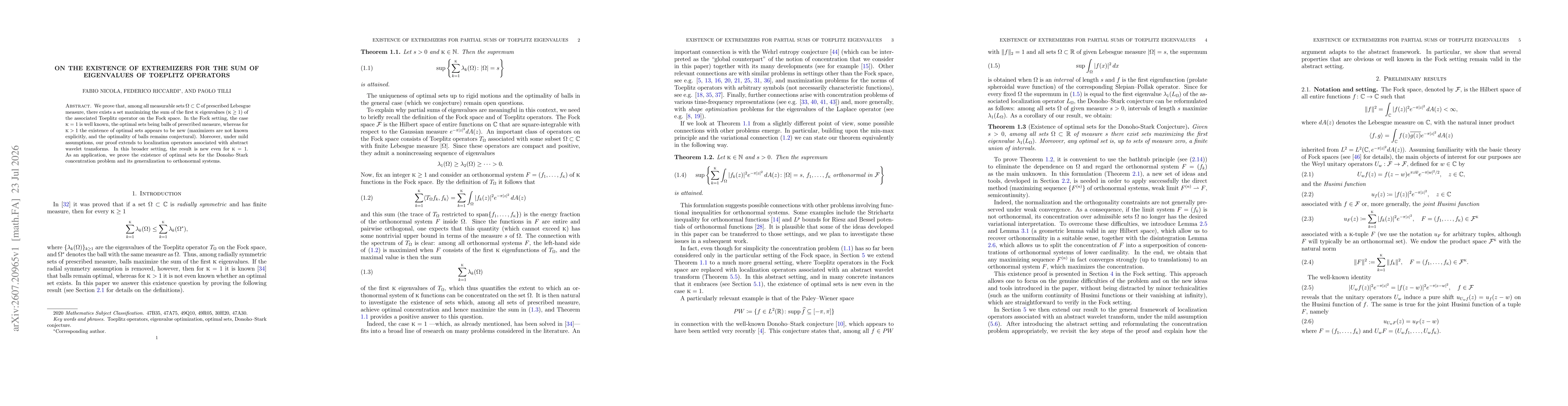 Thumbnail for On the existence of extremizers for the sum of eigenvalues of Toeplitz operators