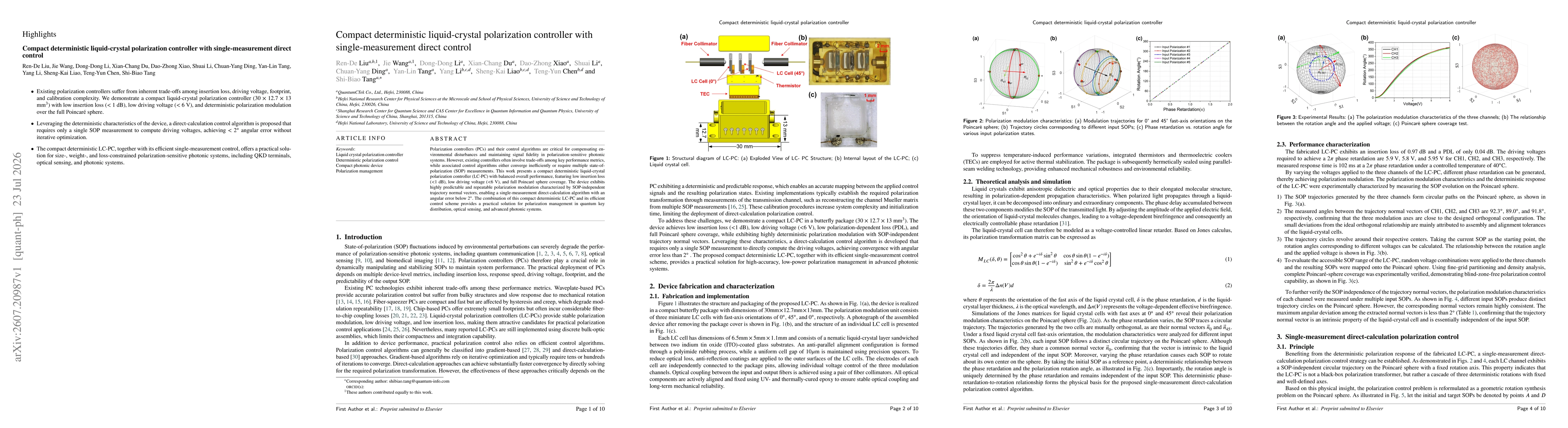 Thumbnail for Compact deterministic liquid-crystal polarization controller with single-measurement direct control