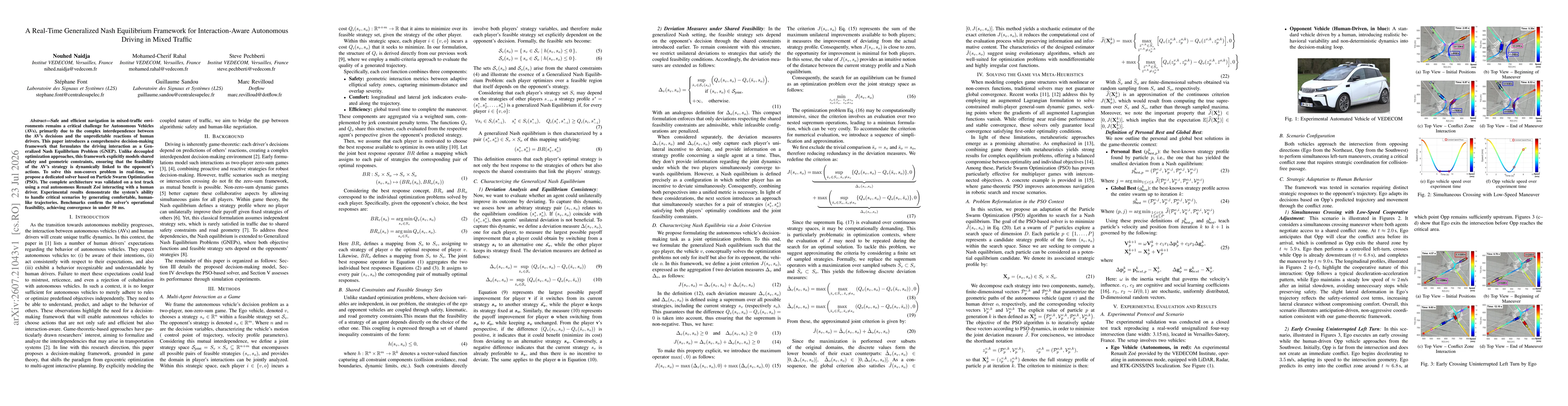 Thumbnail for A Real-Time Generalized Nash Equilibrium Framework for Interaction-Aware Autonomous Driving in Mixed Traffic