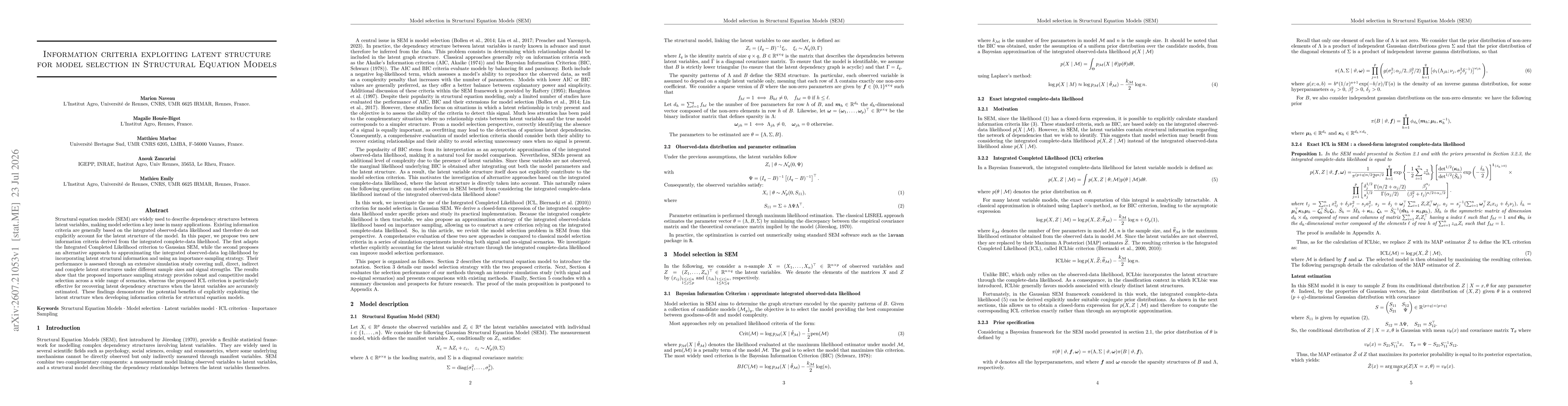 Thumbnail for Information criteria exploiting latent structure for model selection in Structural Equation Models
