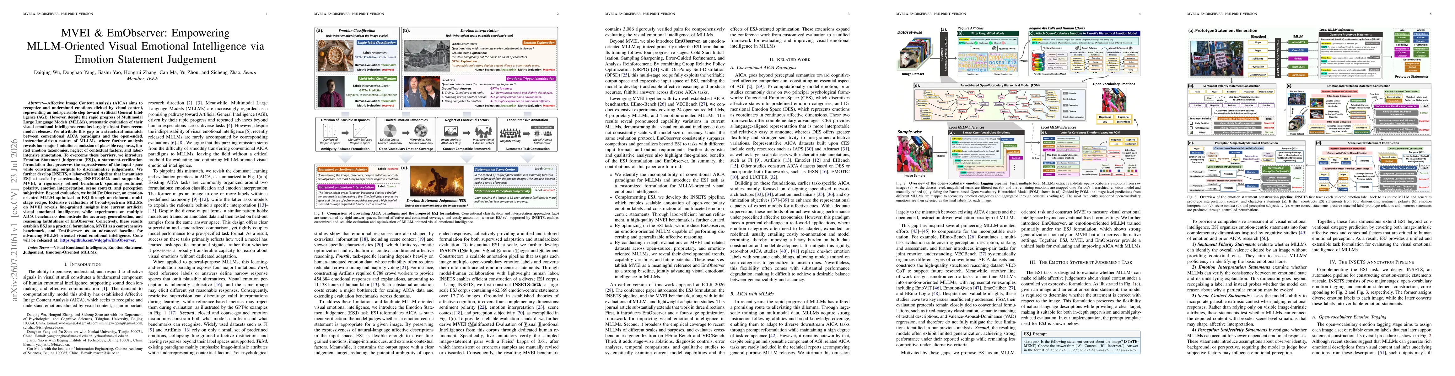 Thumbnail for MVEI & EmObserver: Empowering MLLM-Oriented Visual Emotional Intelligence via Emotion Statement Judgement
