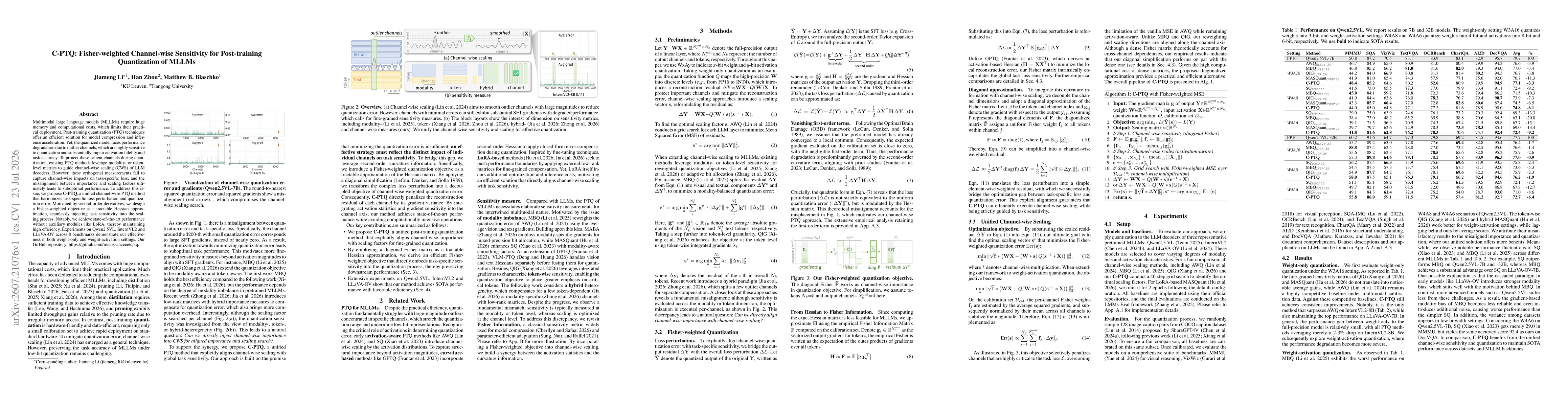 Thumbnail for C-PTQ: Fisher-weighted Channel-wise Sensitivity for Post-training Quantization of MLLMs