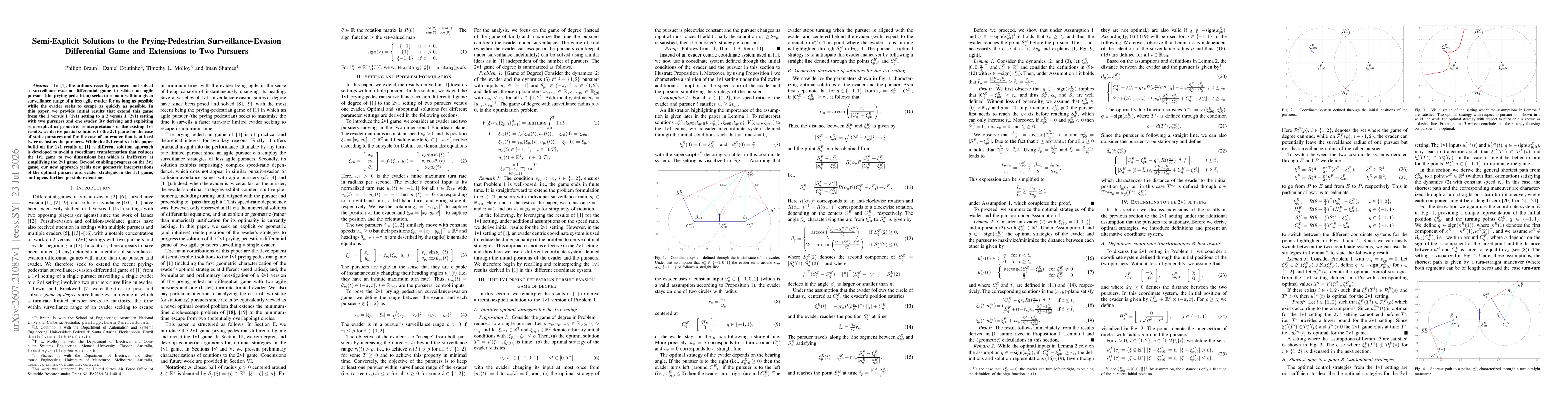 Thumbnail for Semi-Explicit Solutions to the Prying-Pedestrian Surveillance-Evasion Differential Game and Extensions to Two Pursuers