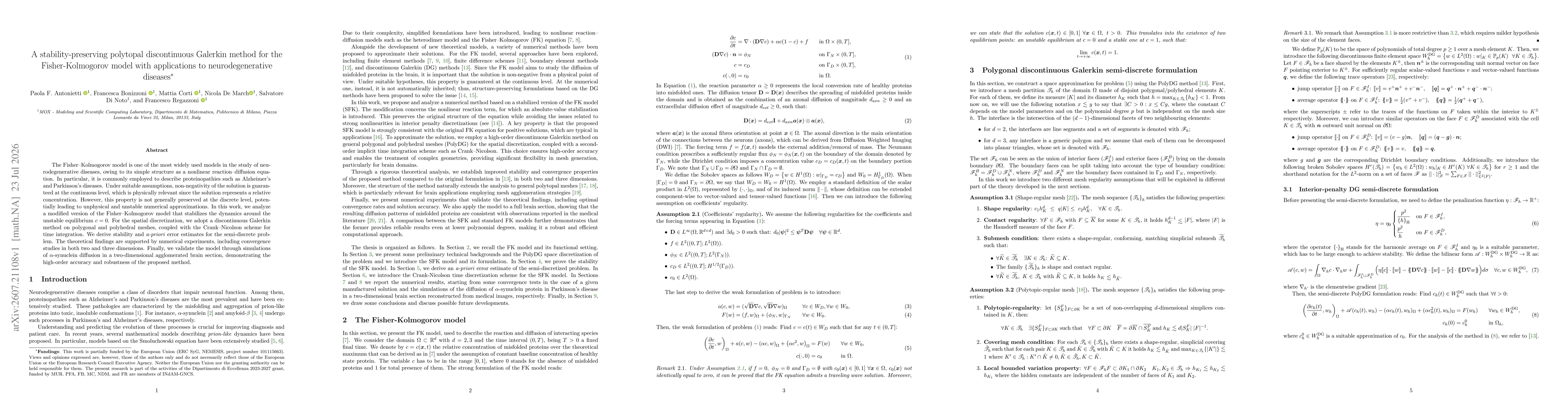 Thumbnail for A stability-preserving polytopal discontinuous Galerkin method for the Fisher-Kolmogorov model with applications to neurodegenerative diseases