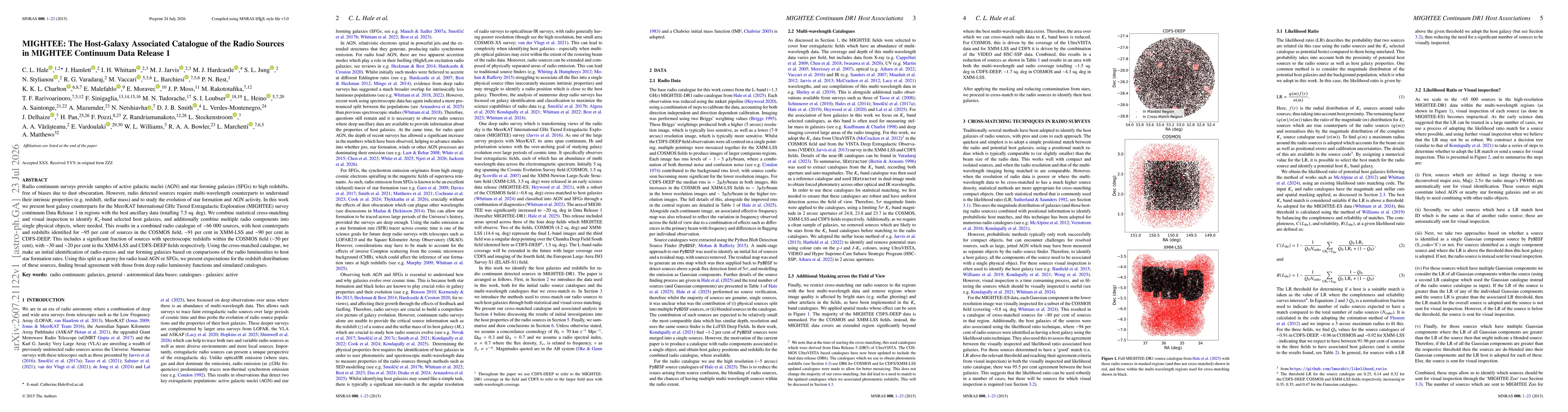 Thumbnail for MIGHTEE: The Host-Galaxy Associated Catalogue of the Radio Sources in MIGHTEE Continuum Data Release 1