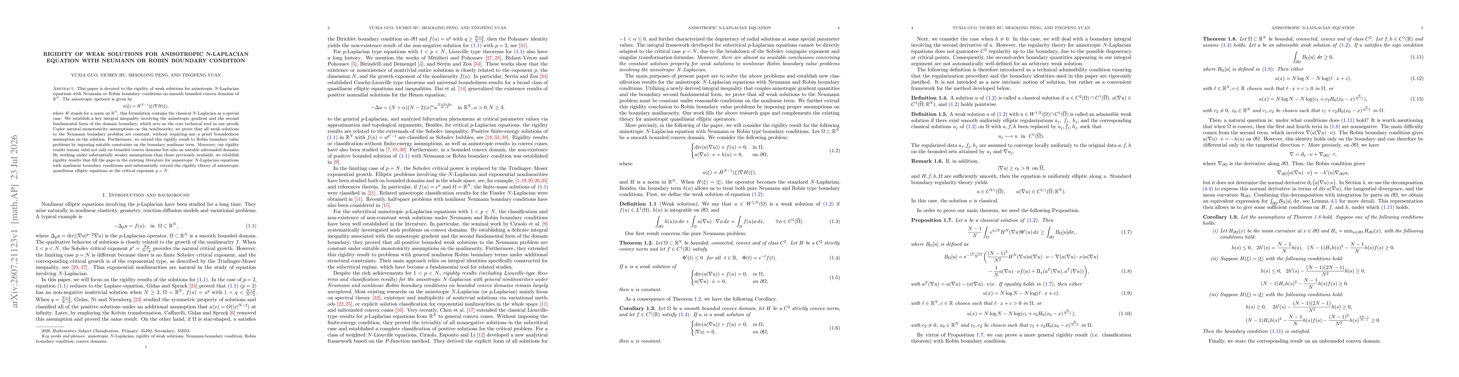 Thumbnail for Rigidity of weak solutions for anisotropic N-Laplacian equation with Neumann or Robin boundary condition