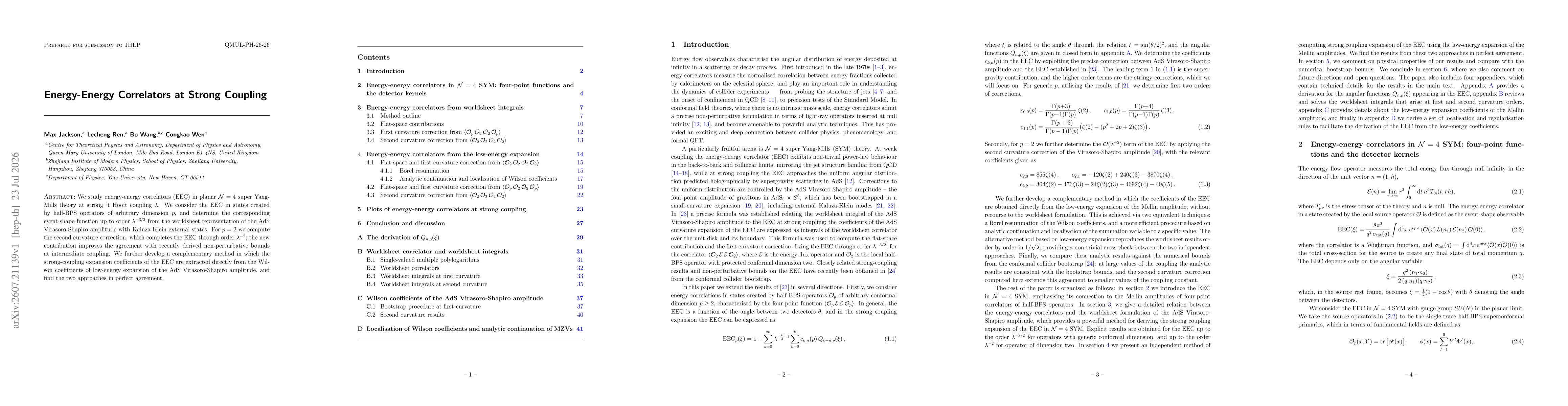 Thumbnail for Energy-Energy Correlators at Strong Coupling