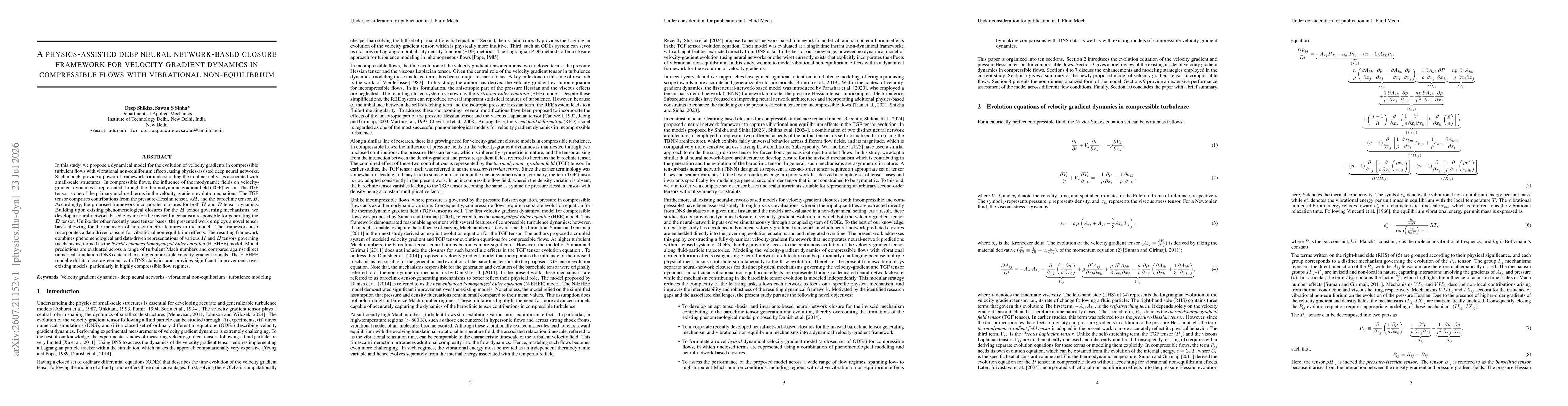 Thumbnail for A physics-assisted deep neural network-based closure framework for velocity gradient dynamics in compressible flows with vibrational non-equilibrium