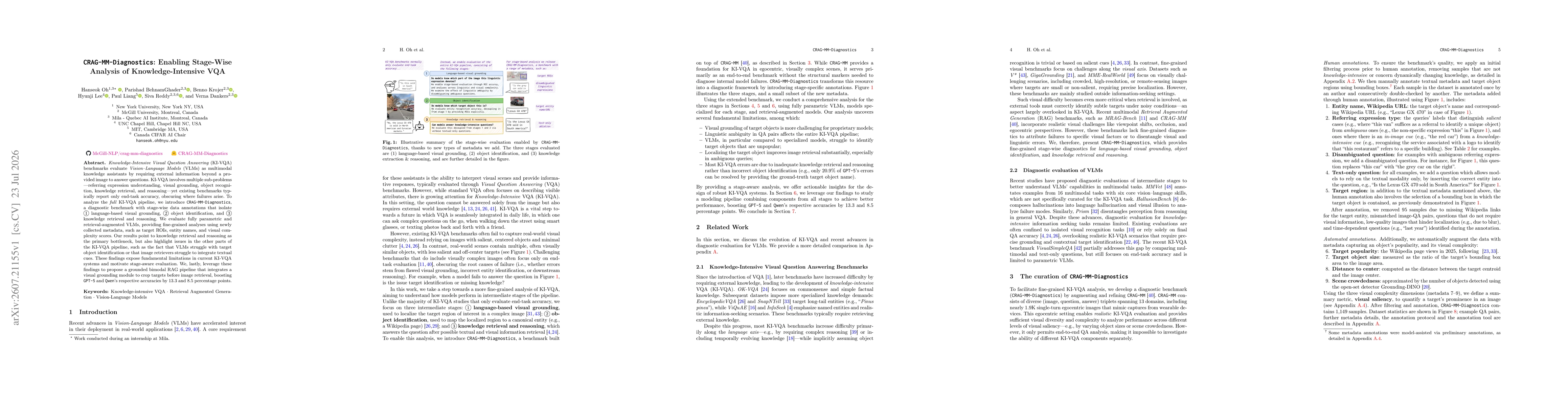 Thumbnail for CRAG-MM-Diagnostics: Enabling Stage-Wise Analysis of Knowledge-Intensive VQA