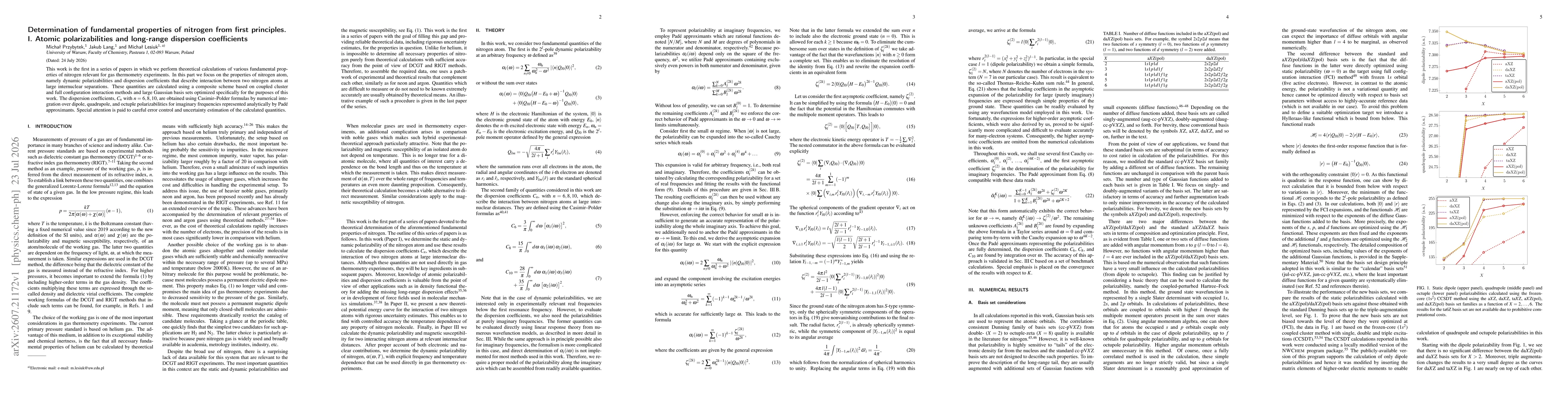 Thumbnail for Determination of fundamental properties of nitrogen from first principles. I. Atomic polarizabilities and long-range dispersion coefficients
