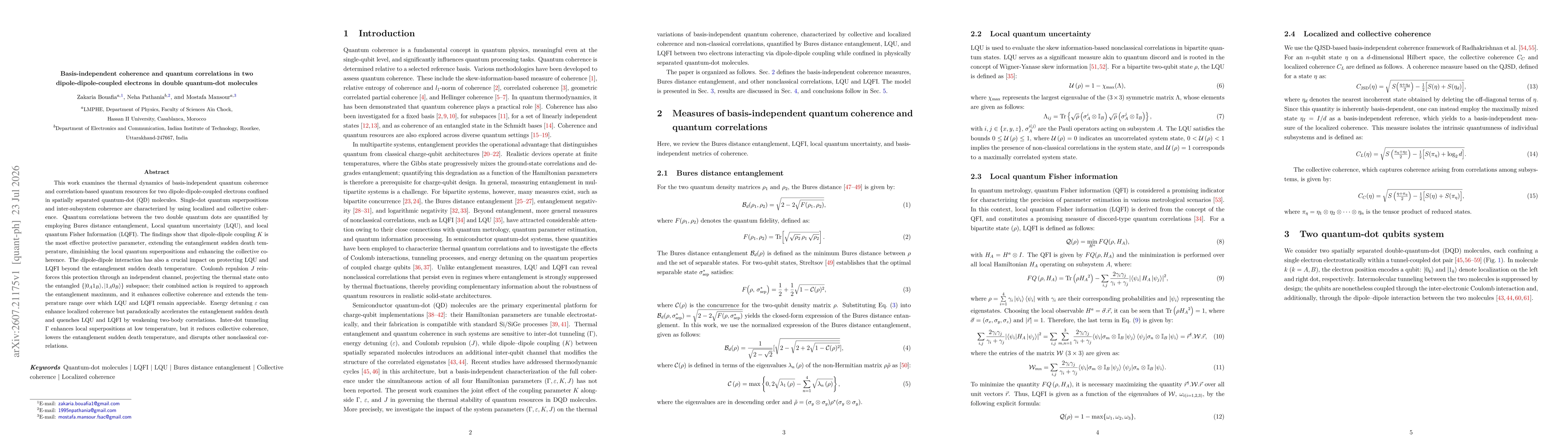 Thumbnail for Basis-independent coherence and quantum correlations in two dipole-dipole-coupled electrons in double quantum-dot molecules