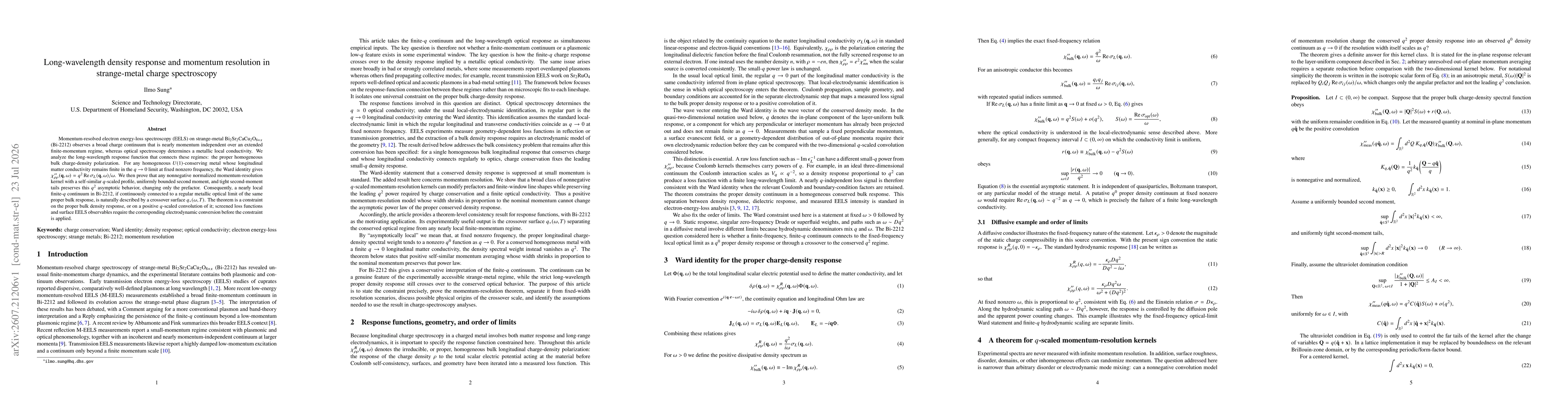 Thumbnail for Long-wavelength density response and momentum resolution in strange-metal charge spectroscopy