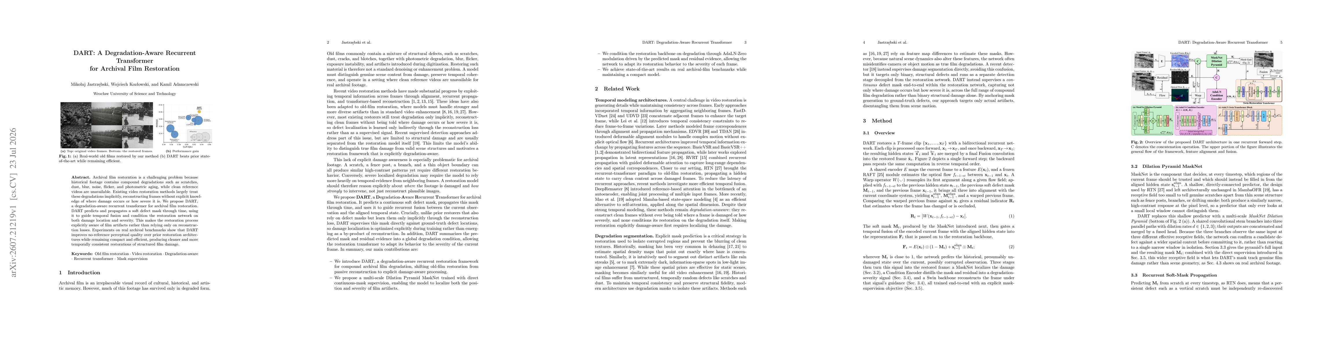 Thumbnail for DART: A Degradation-Aware Recurrent Transformer for Archival Film Restoration