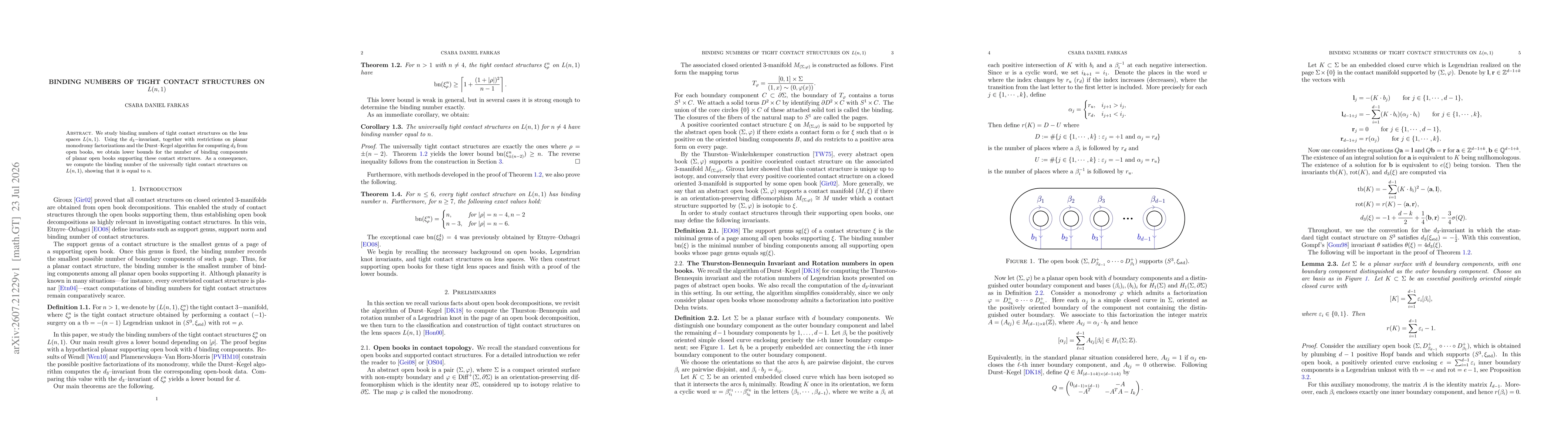 Thumbnail for Binding Numbers of Tight Contact Structures on $L(n,1)$
