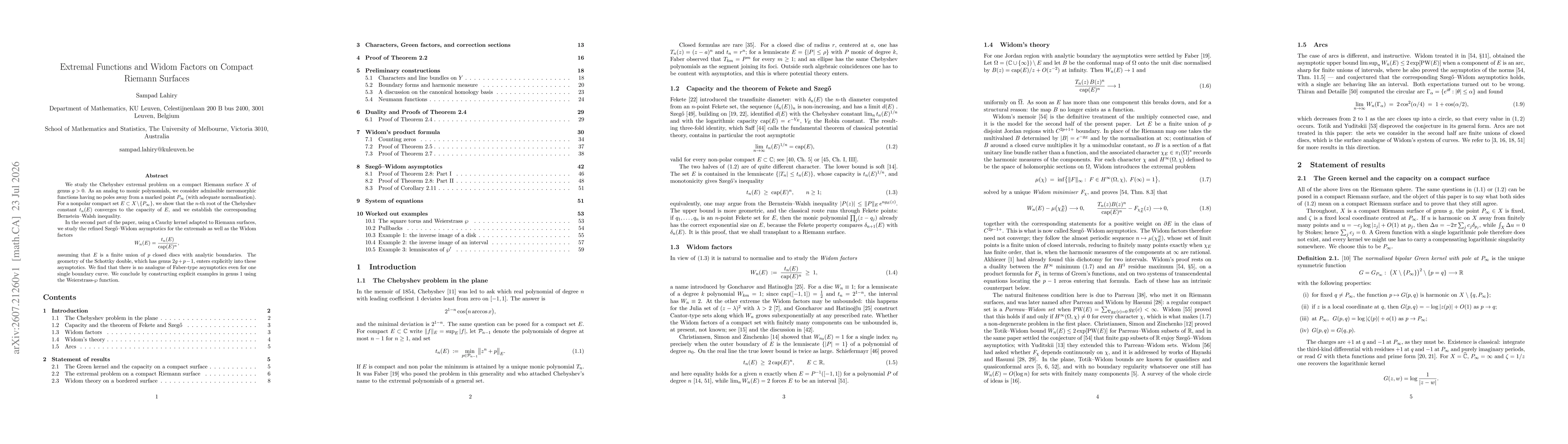 Thumbnail for Extremal Functions and Widom Factors on Compact Riemann Surfaces