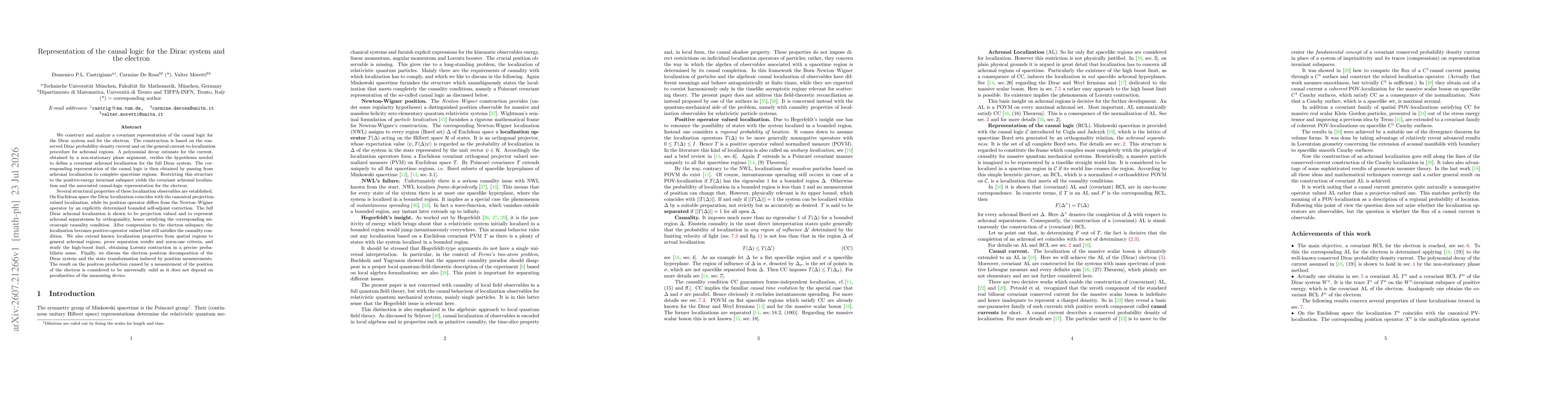 Thumbnail for Representation of the causal logic for the Dirac system and the electron