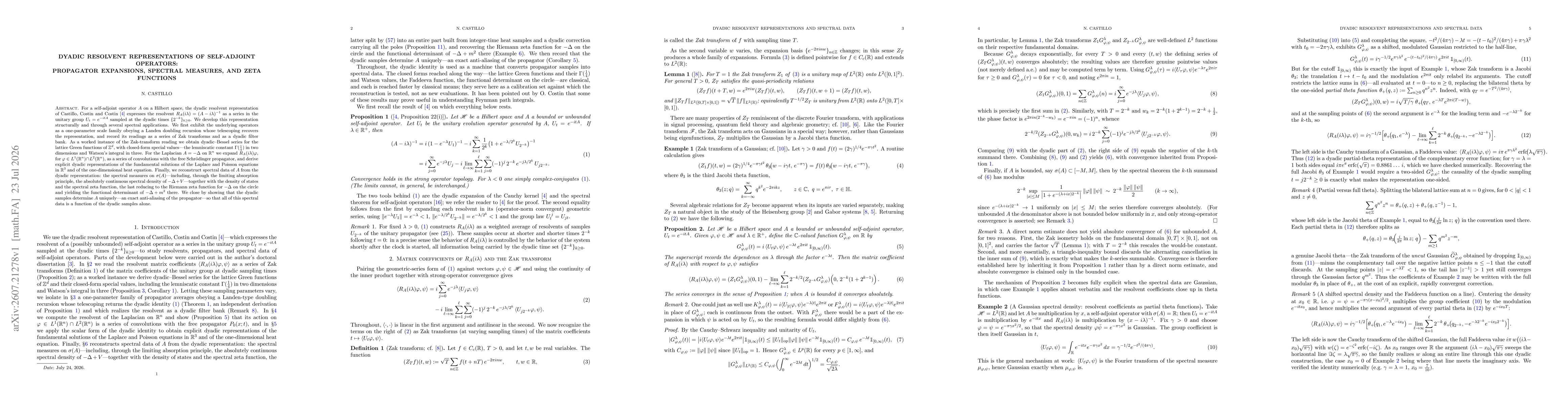Thumbnail for Dyadic Resolvent Representations of Self-Adjoint Operators: Propagator Expansions, Spectral Measures, and Zeta Functions