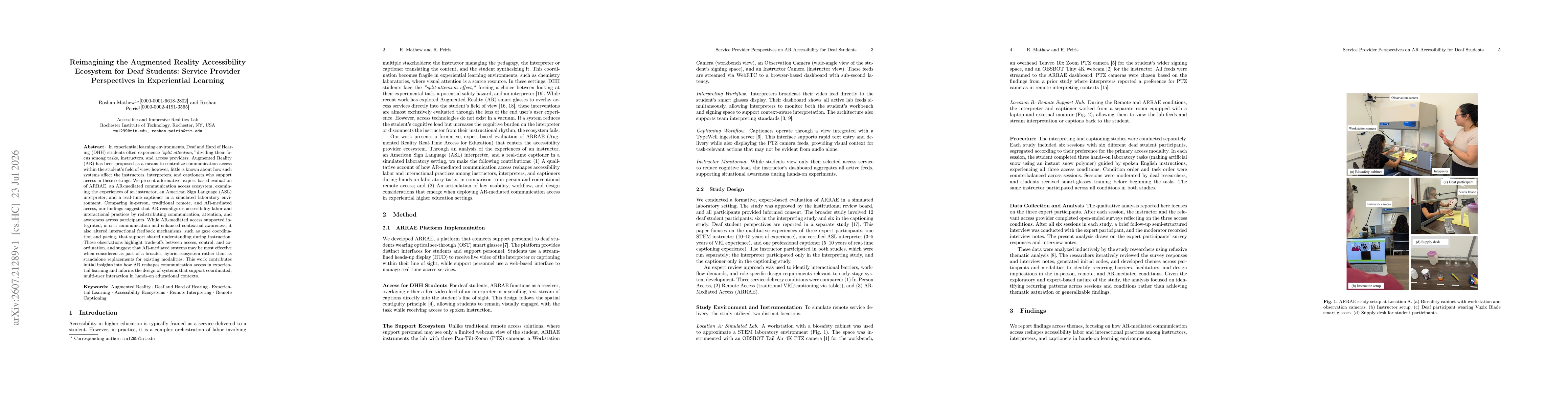 Thumbnail for Reimagining the Augmented Reality Accessibility Ecosystem for Deaf Students: Service Provider Perspectives in Experiential Learning