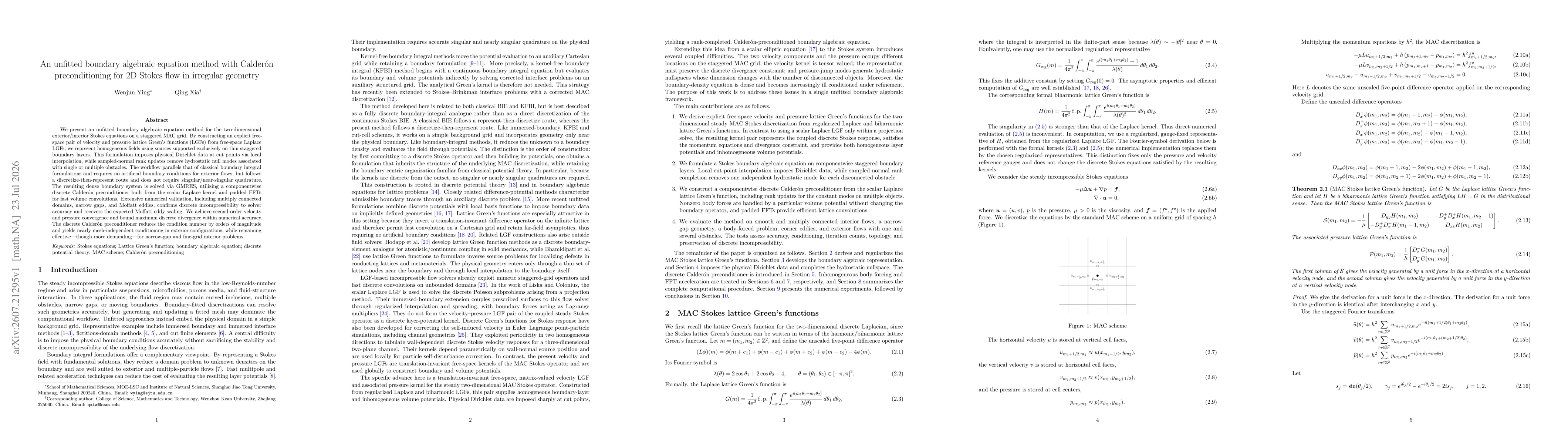 Thumbnail for An unfitted boundary algebraic equation method with Calderón preconditioning for 2D Stokes flow in irregular geometry