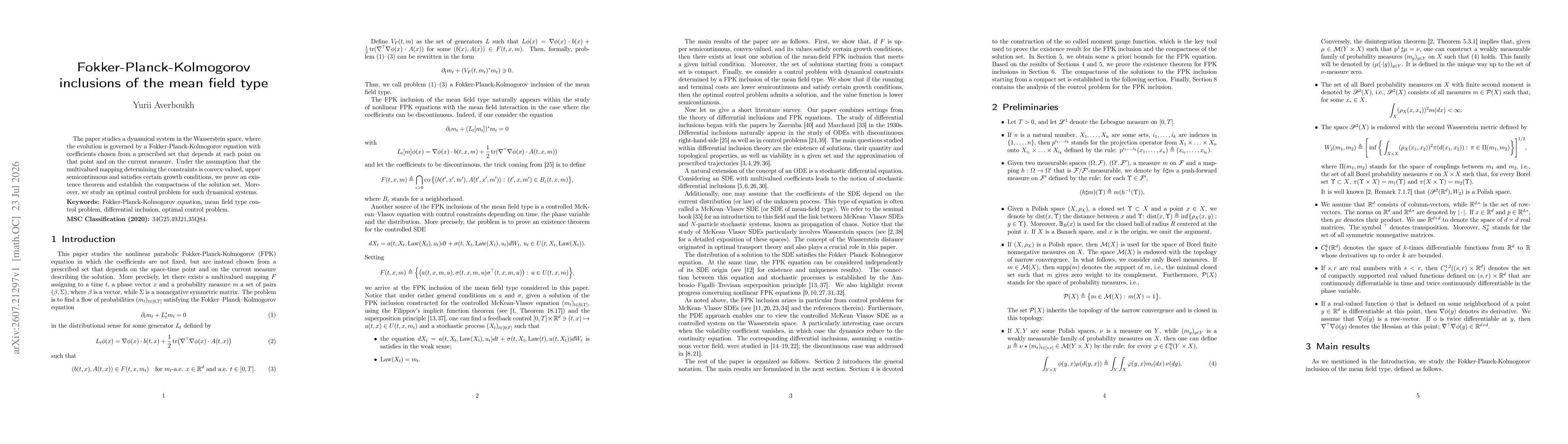 Thumbnail for Fokker-Planck-Kolmogorov inclusions of the mean field type