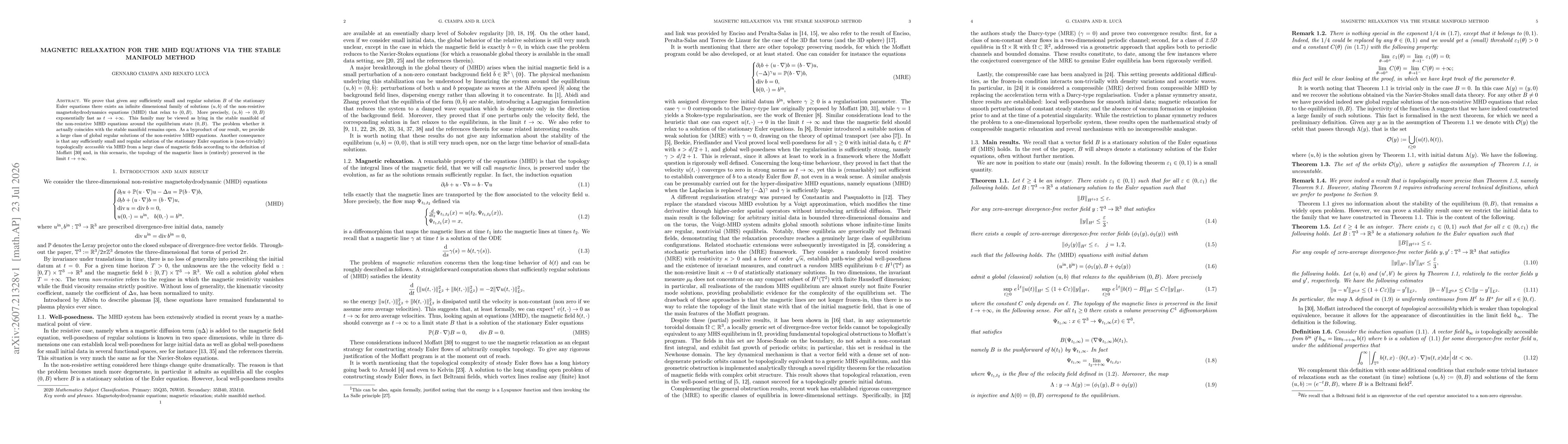Thumbnail for Magnetic relaxation for the MHD equations via the stable manifold method