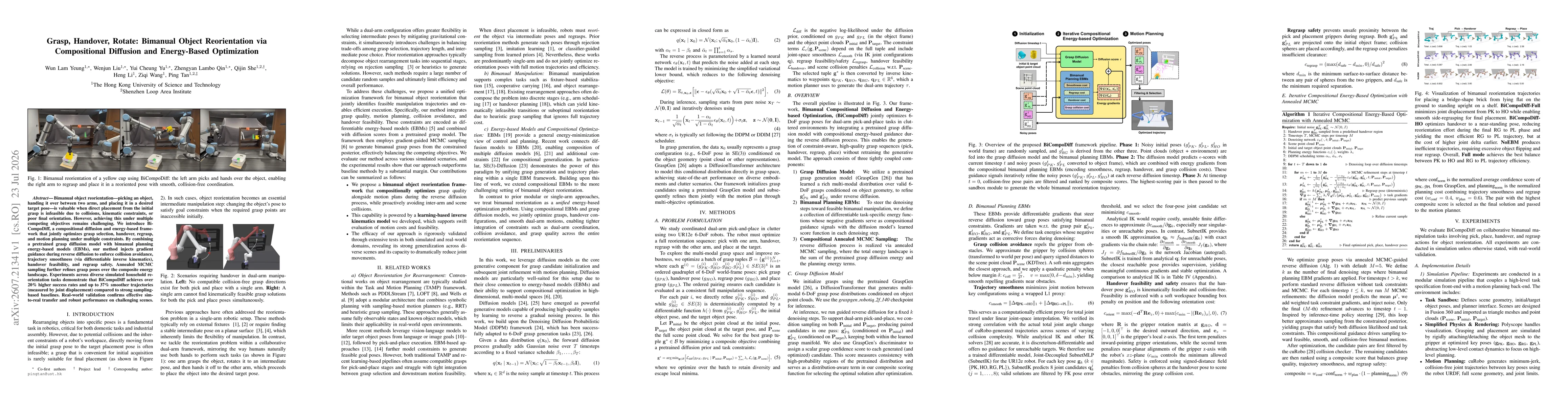 Thumbnail for Grasp, Handover, Rotate: Bimanual Object Reorientation via Compositional Diffusion and Energy-Based Optimization