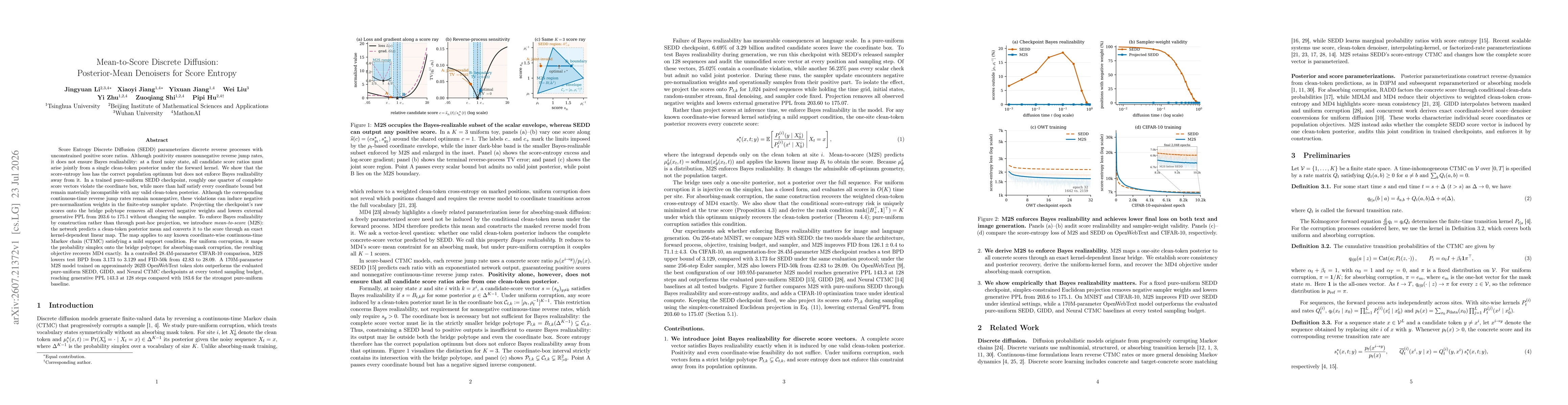 Thumbnail for Mean-to-Score Discrete Diffusion: Posterior-Mean Denoisers for Score Entropy