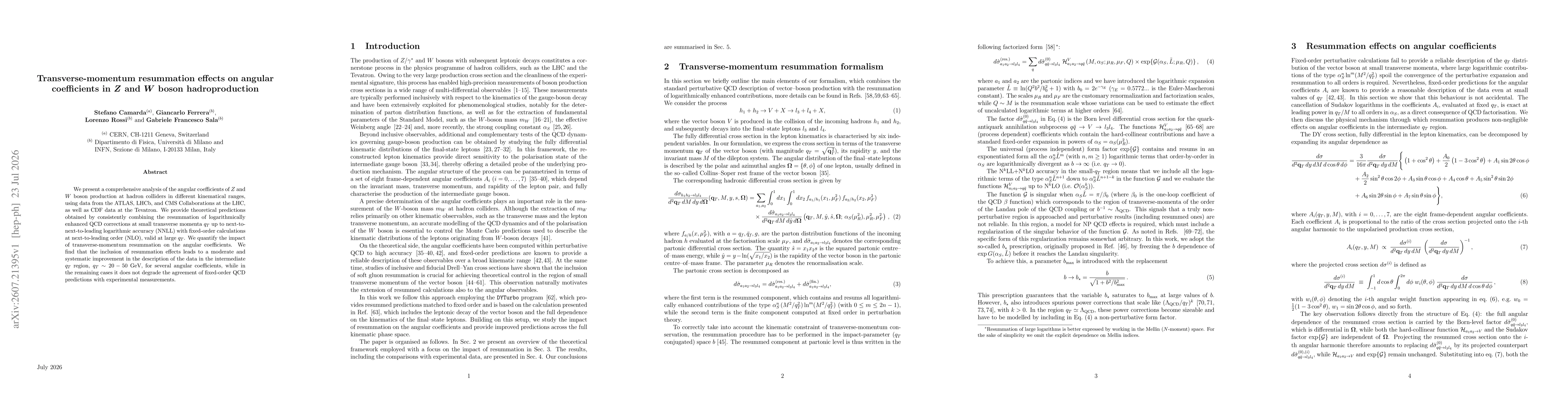 Thumbnail for Transverse-momentum resummation effects on angular coefficients in Z and W boson hadroproduction
