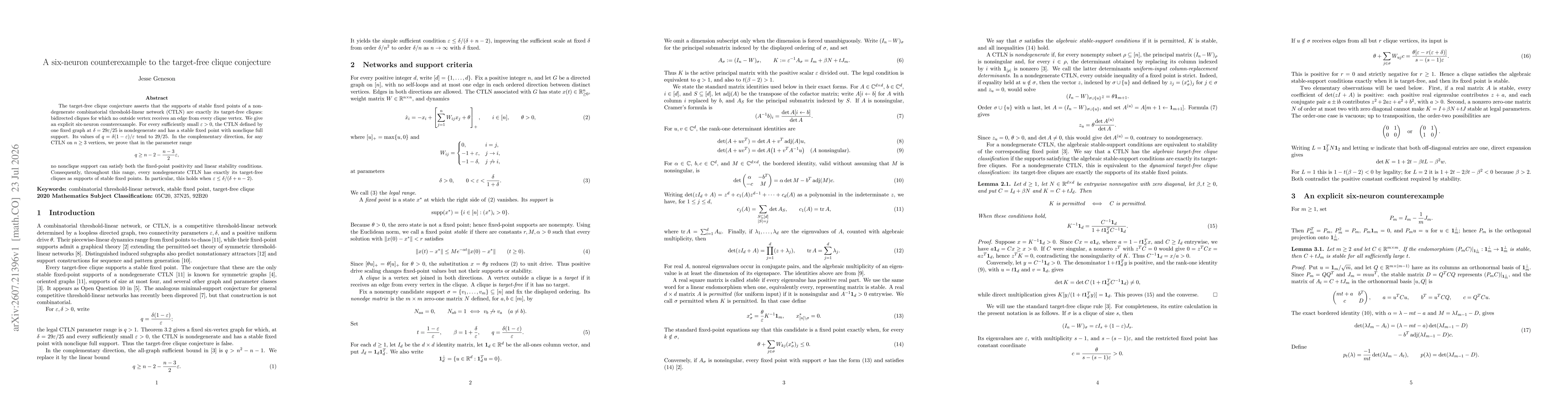 Thumbnail for A six-neuron counterexample to the target-free clique conjecture
