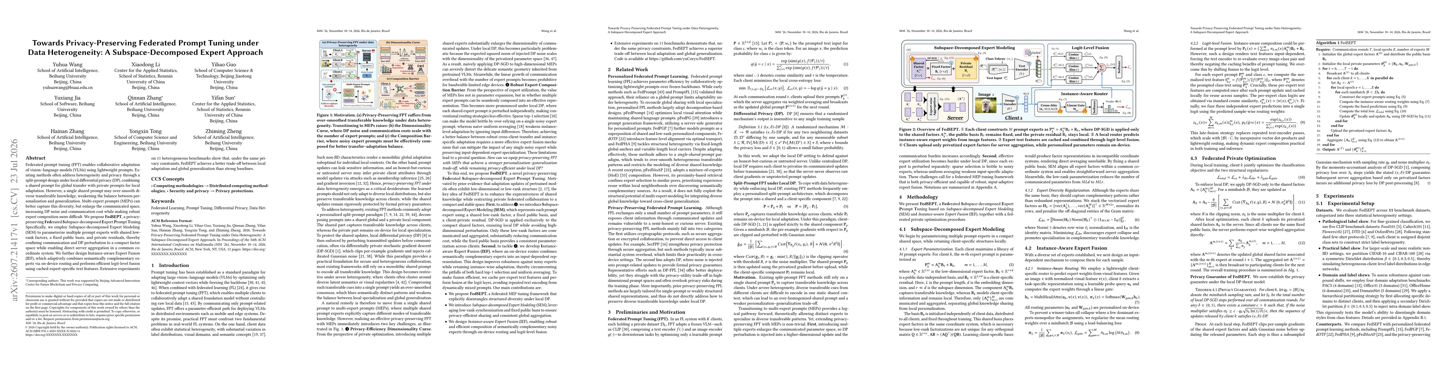 Thumbnail for Towards Privacy-Preserving Federated Prompt Tuning under Data Heterogeneity: A Subspace-Decomposed Expert Approach