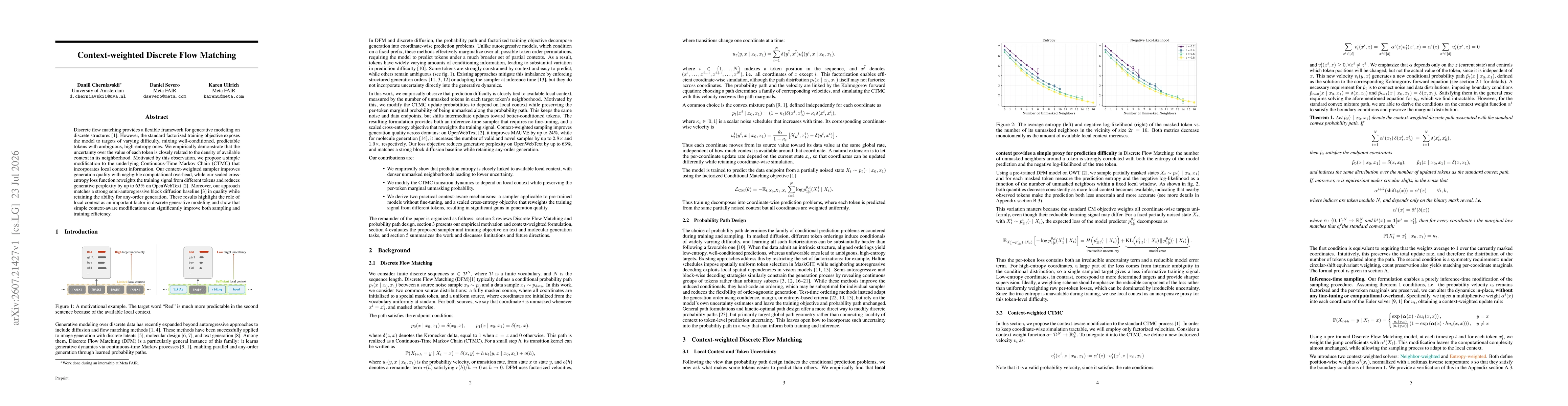 Thumbnail for Context-weighted Discrete Flow Matching