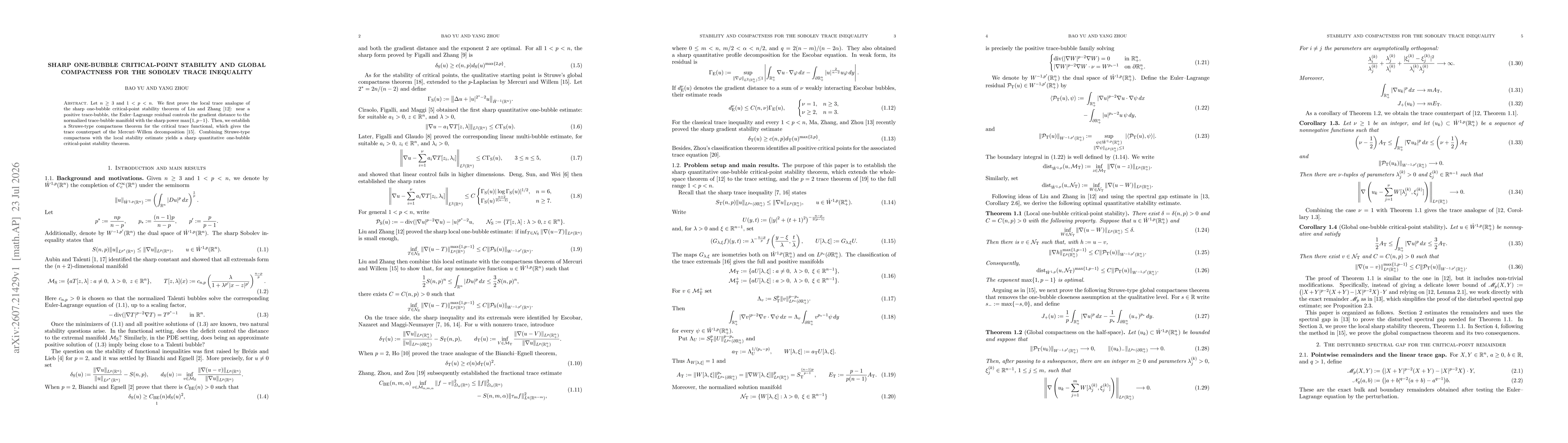 Thumbnail for Sharp One-bubble Critical-Point Stability and Global Compactness for the Sobolev Trace Inequality