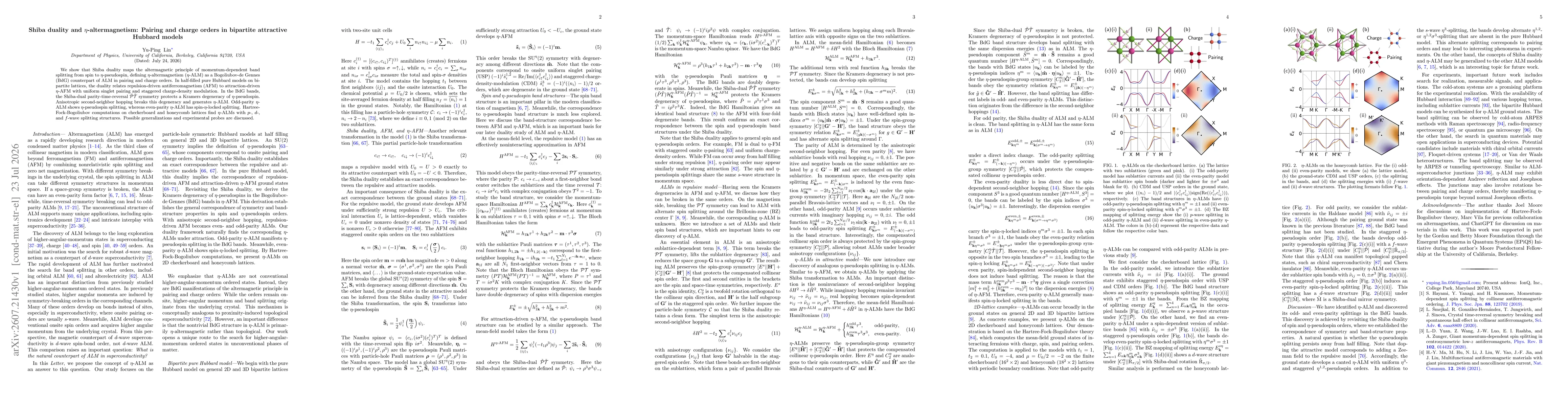 Thumbnail for Shiba duality and $η$-altermagnetism: Pairing and charge orders in bipartite attractive Hubbard models