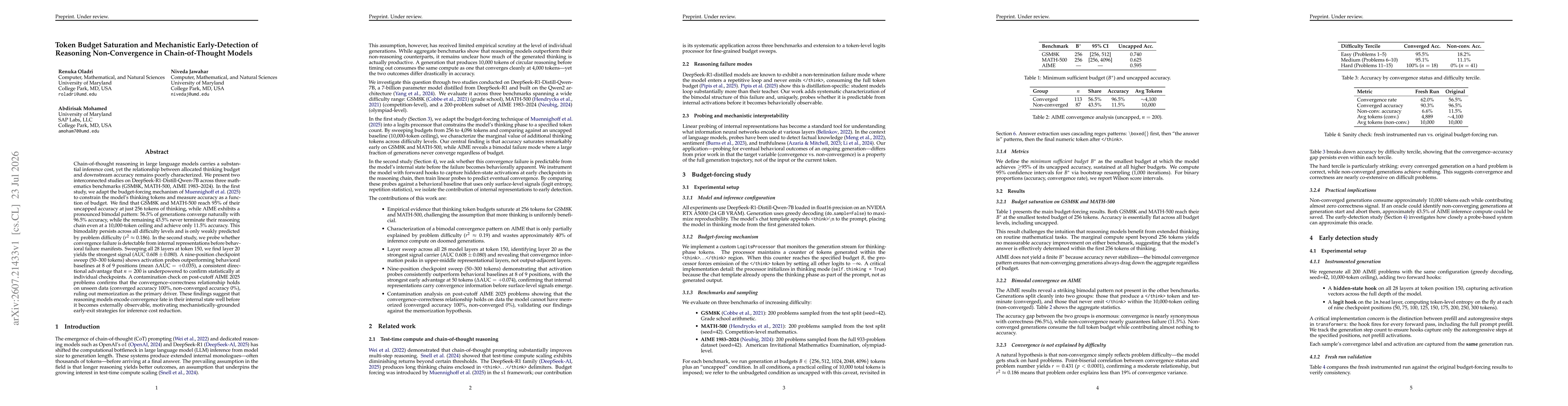 Thumbnail for Token Budget Saturation and Mechanistic Early Detection of Reasoning Non-Convergence in Chain-of-Thought Models