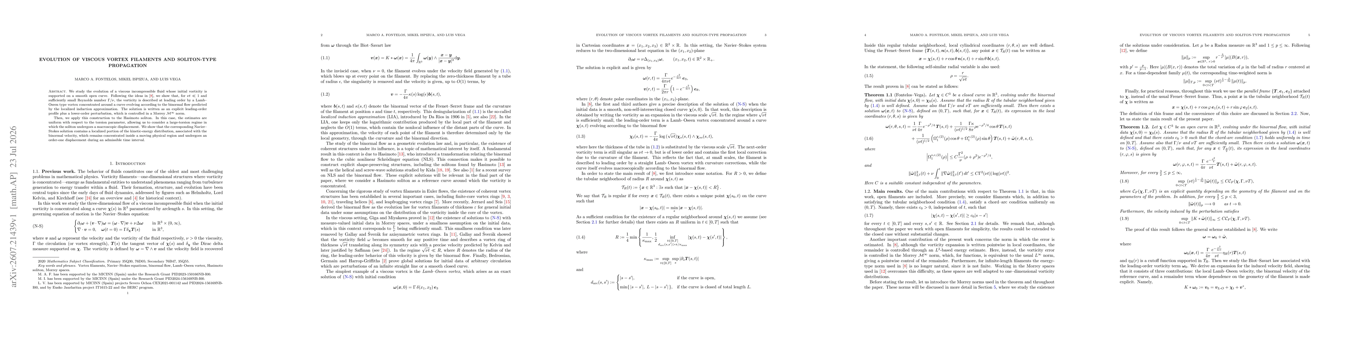 Thumbnail for Evolution of viscous vortex filaments and soliton-type propagation
