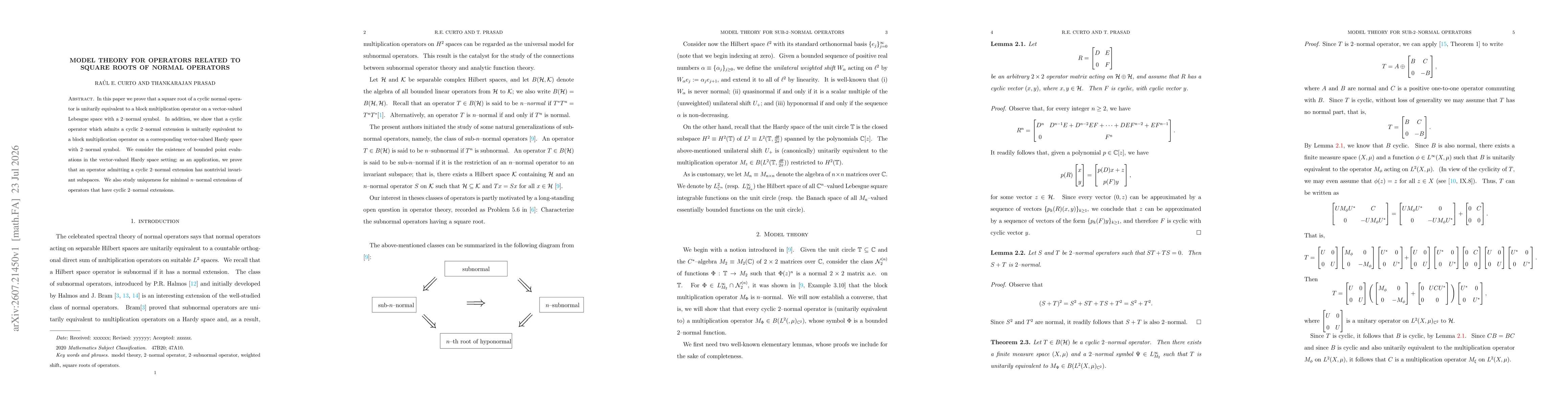 Thumbnail for Model Theory for Operators Related to Square Roots of Normal Operators