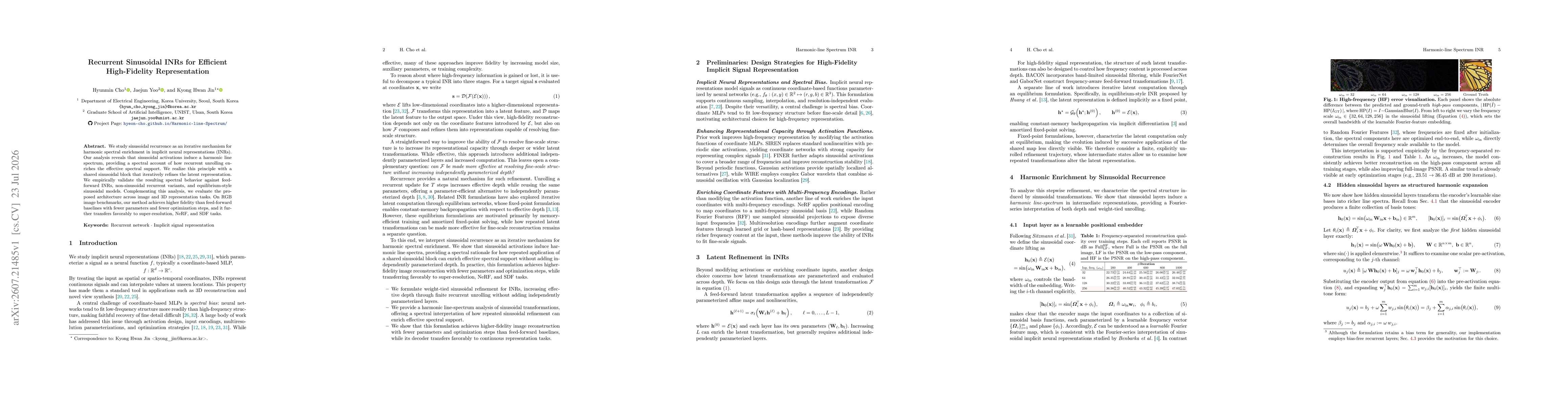 Thumbnail for Recurrent Sinusoidal INRs for Efficient High-Fidelity Representation