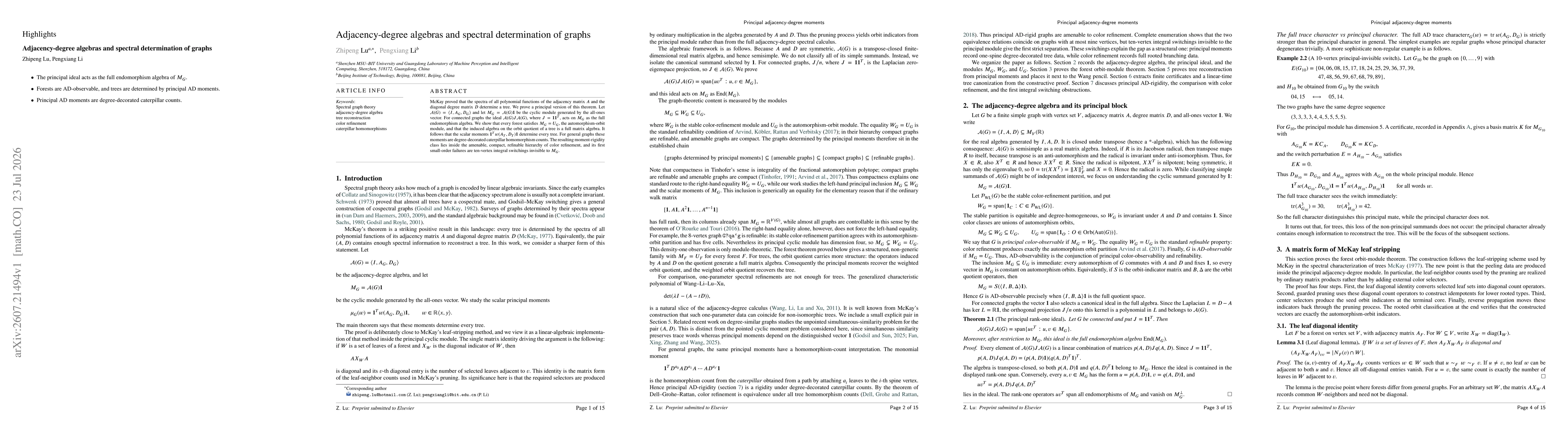 Thumbnail for Adjacency-degree algebras and spectral determination of graphs