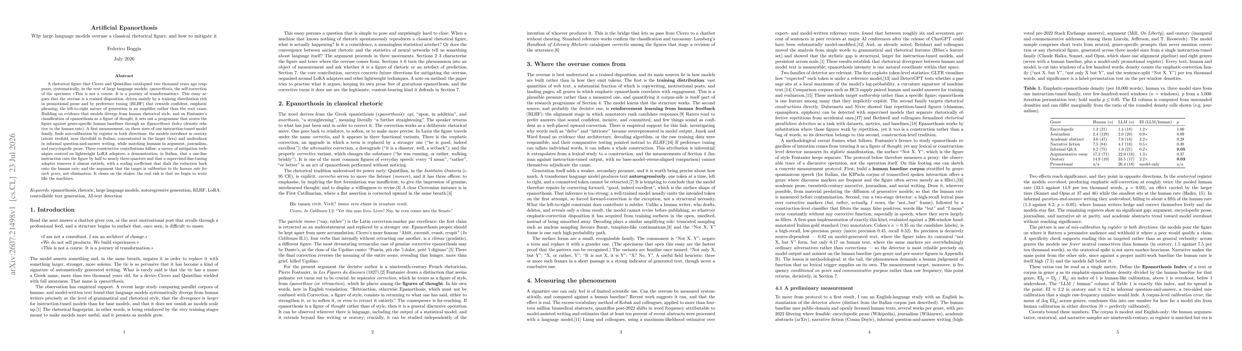 Thumbnail for Artificial Epanorthosis: Why large language models overuse a classical rhetorical figure, and how to mitigate it